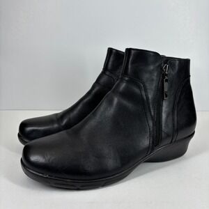 Propét Waverly Women's US 9.5M Black Leather Twin Zip Wedge‎ Booties WFX085L